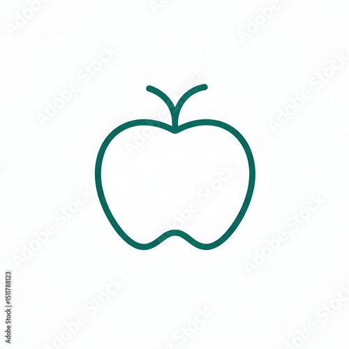 Outline apple icon with stem and leaf modern fruit logo on white background.