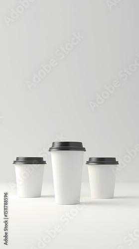 Wallpaper Mural Set of disposable coffee cups with black lids isolated on white background, mockup for branding and takeaway design, AI-generated image Torontodigital.ca