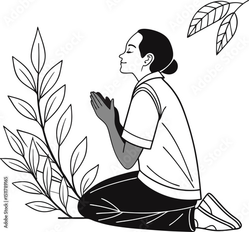 Vector illustration of a woman in a park: beauty, fashion, and artful design