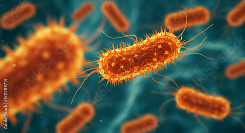 Close-up view of microscopic bacteria in a high-detail, scientific visualization.