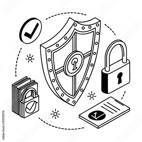 Cybersecurity shield padlock data protection