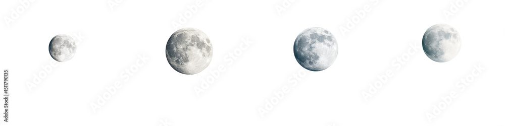 Obraz premium Lunar phases showcasing the moon's changing appearance, with a clear depiction of new, waxing, full, and waning moons in a serene, atmospheric setting
