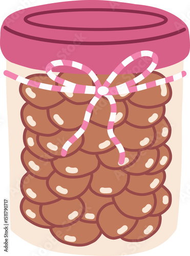 A jar of delicious mini crunchy cookies tied with a ribbon design illustration