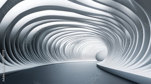 Futuristic Tunnel: An abstract architectural design with a long tunnel, defined by the smooth curves of its white walls, conveys a sense of modernity and forward motion.