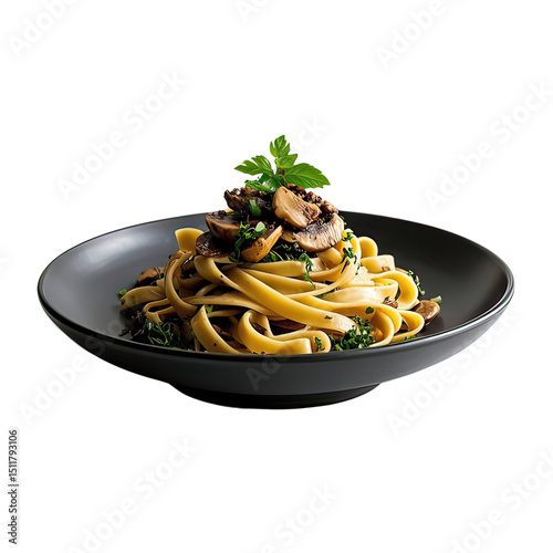 Truffle Tagliatelle With Mushrooms and Herbs, Generative AI