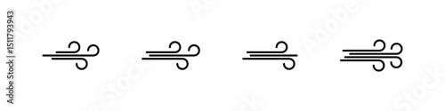 Wind blow icon. Wind wave vector set. Curved wind waves line icon. Air flow sign isolated set.
