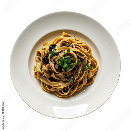 Truffle Tagliatelle With Mushrooms and Herbs, Generative AI