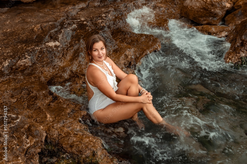 Woman Swimsuit Rock Formation Beach Relaxation Woman Swimsuit Rock Formation Beach Relaxation