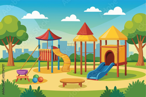 Colorful playground scene, isolated on white background