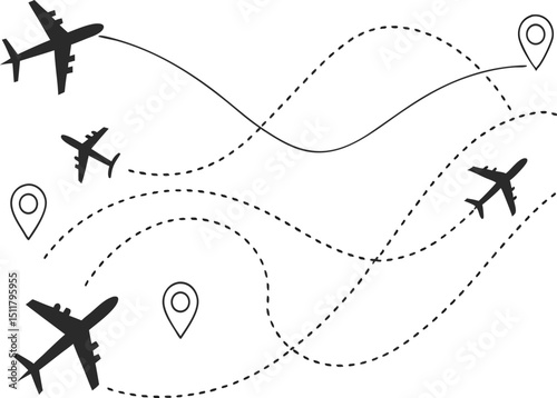 Airplanes and Flight Route Path Vector Illustration – Travel and Aviation Concept