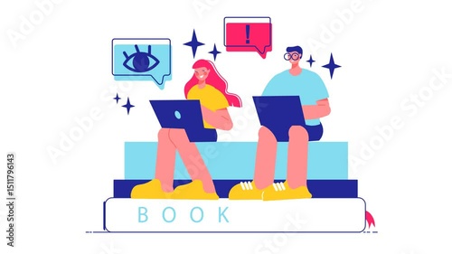 Children Reading Books on Stack of Literature
