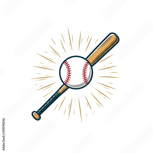 Professional baseball logo, stylized bat and ball with vintage touch, on white.