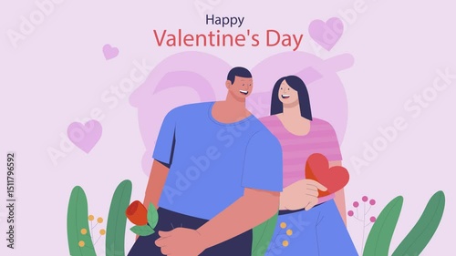 Couple in Love With Hearts Floating Animation Scene