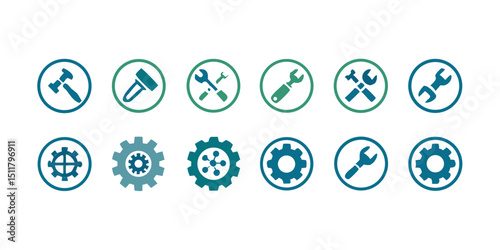 Collection of repair flat icon vector. technical, engineering, industry, service, fix symbol  maintenance, tools, screwdriver, wrench, gear, gear wheel, mechanical,