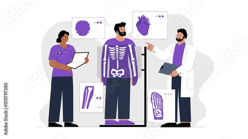 Doctor Consulting With Patients in Flat Medical Scene