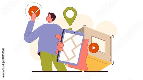 Flat Character Animated Map Navigation and Location Marker