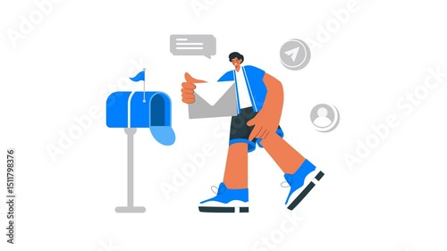 Flat Character Checking Mailbox for Letter Animation