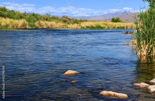 the picturesque lower salt river and mountains on a sunny sunny day in the phon d sutton tonto national forest, near phoenix arizona photo