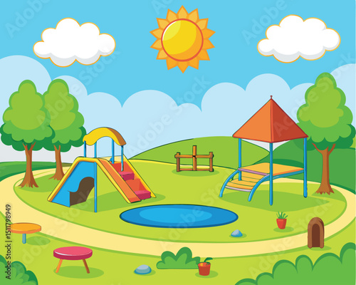 Colorful playground scene, isolated on white background