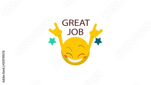 Great Job Message With Happy Face Emoji Animation