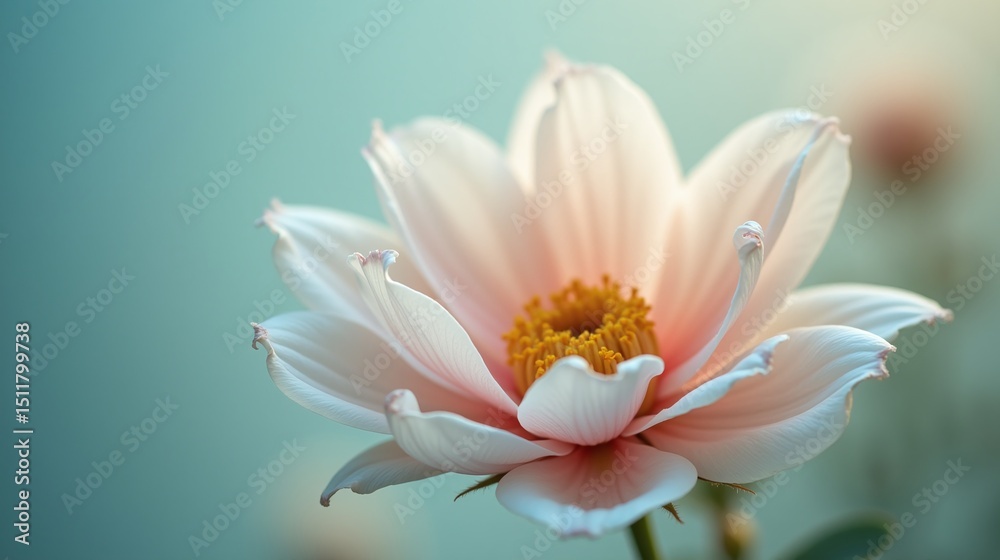 Fototapeta premium Petal-laden bloom against an ethereal backdrop.