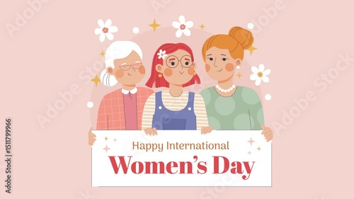 Group of Happy Girls in Friendship Flat Animation