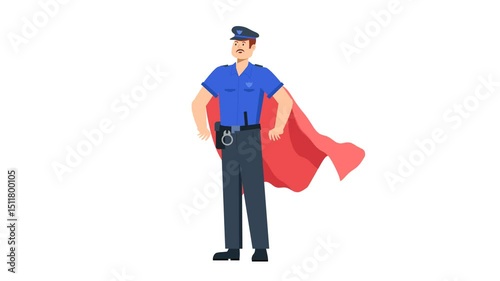 Heroic Police Officer With Red Cape Animated
