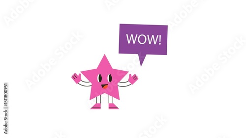 Pink Star Character Saying Wow With Speech Bubble