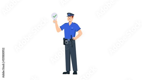 Police Officer Inspecting With Magnifying Glass Animation