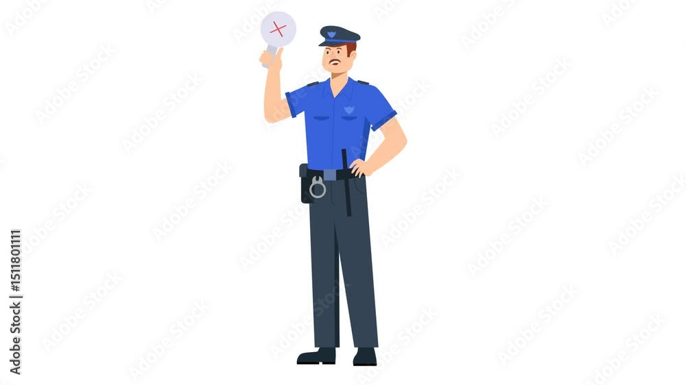 Policeman Holding Traffic Baton 2D Character Animation