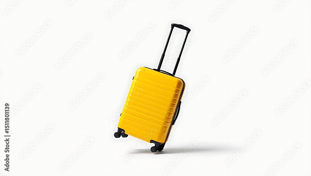 Fototapeta premium Yellow Suitcase on Wheels in Minimalist Setting