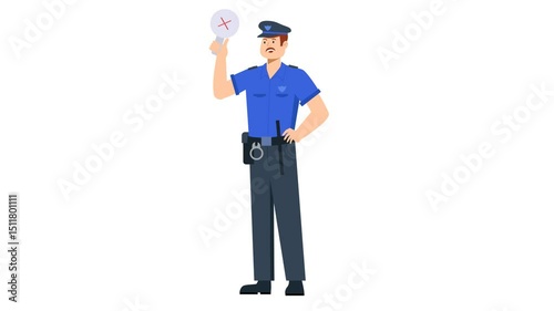 Policeman Holding Traffic Baton 2D Character Animation