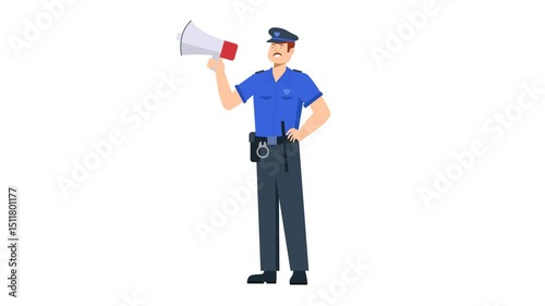 Policeman With Loudspeaker Giving Instructions Animation