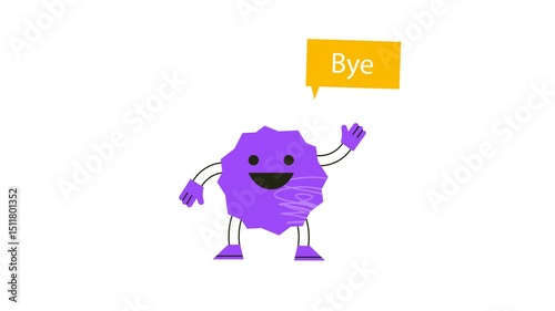 Purple Monster Waving Goodbye With Speech Bubble