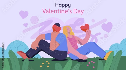 Romantic Couple Relaxing in Nature Animation Scene