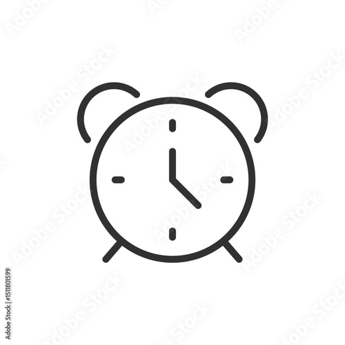 Alarm clock, linear icon. Wake-up, alert, and time reminder. Line with editable stroke.
