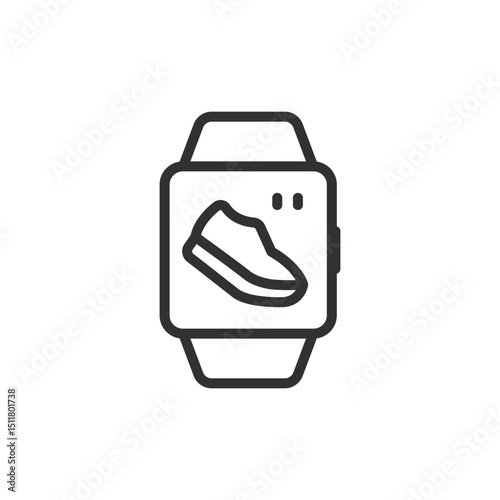 Smartwatch with sneaker, linear icon. Fitness tracker or step counter. Line with editable stroke.