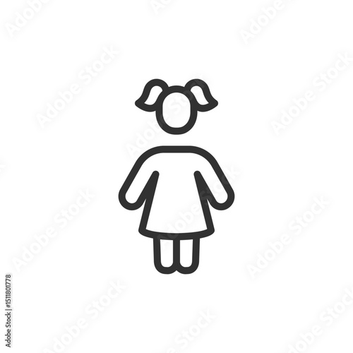 Girl with pigtails, linear icon. female child, youth, innocence, or schoolgirl. Editable stroke.
