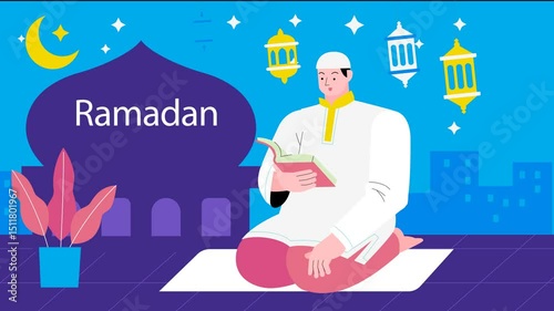 Spiritual Muslim Man Praying in Mosque Animated Scene