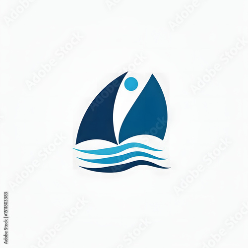 Sailing logo with stylized sail and wave icon navy tones on clean white.