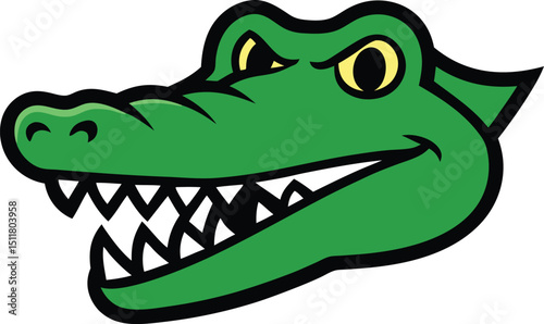 crocodile head mascot with jagged teeth and scaled