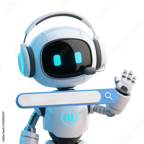 Happy robot. 3d ai character, chat bot mascot isolated on transparent background, GPT chatbot icon. Artificial intelligence, trendy technology, support service, funny automation computer