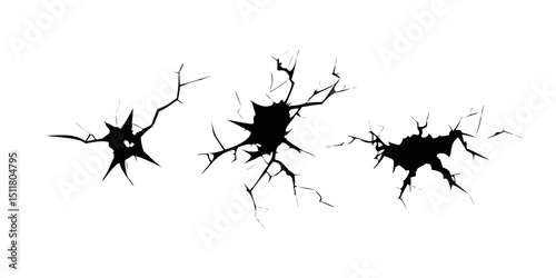 Abstract Cracks Vector Design for Graphic Uset,explosion, impact, destruction, burst, damage,abstract grunge distress hole, scratch texture vector. shattered glass, cracked surface,  shattered, broken
