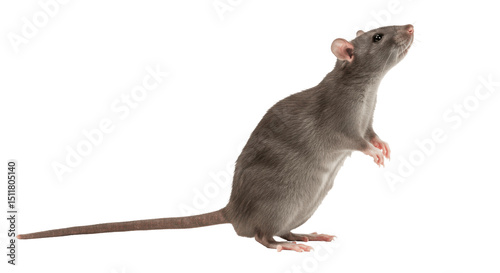 Gray Rat Standing on Hind Legs Looking Up on Transparent PNG Background, rat, rodent, mouse, pest, animal, mammal, small, domestic, wild, creature