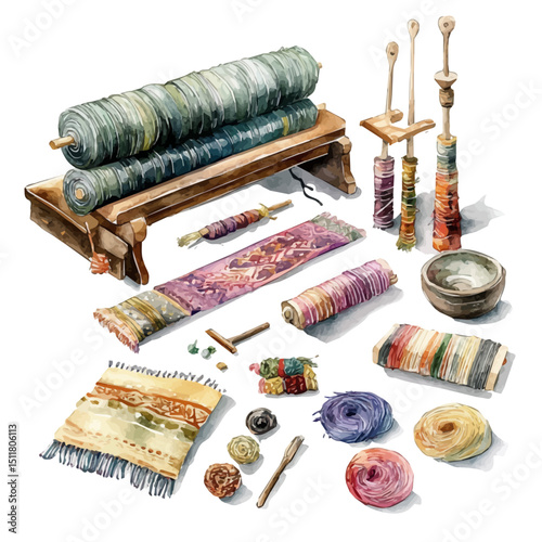 Traditional Handicraft, watercolor clipart vector, high quality, isolated on a white background.