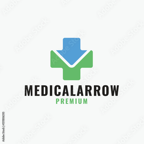 Hospital Cross with Arrow Logo Concept Template Design