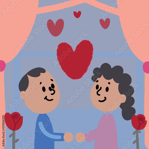 Beautiful Couple in Love Vector Drawing