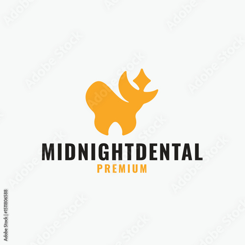 Tooth Shape with Crescent Moon and Stars Logo Concept Template Design