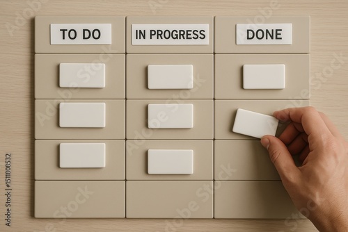 project planning board made with tiles and markers representing stages