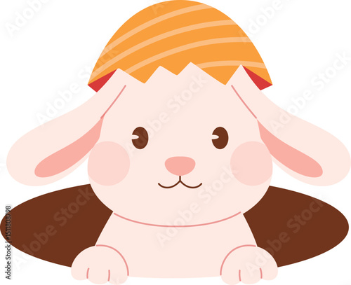 Bunny with Cracked Eggshell on Head
